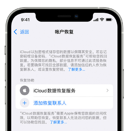 岭口镇苹果手机维修分享在 iPhone 上设置帐户恢复联系人的方法 